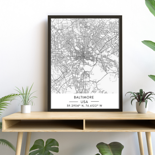 Baltimore City Map - Canvas Wall Art Painting | Bowlift
