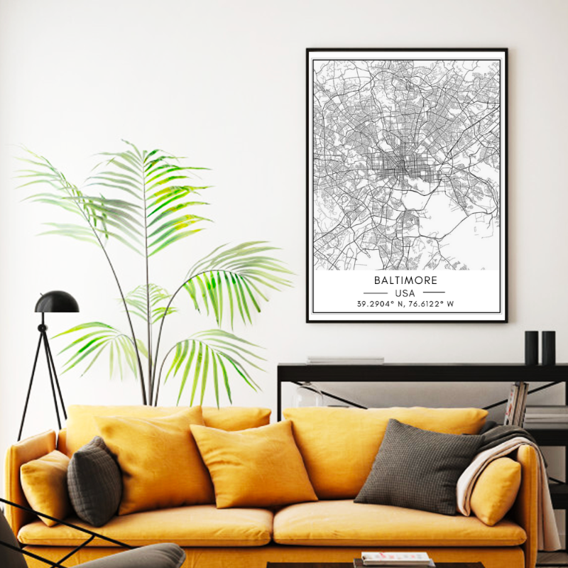 Baltimore City Map - Canvas Wall Art Painting | Bowlift