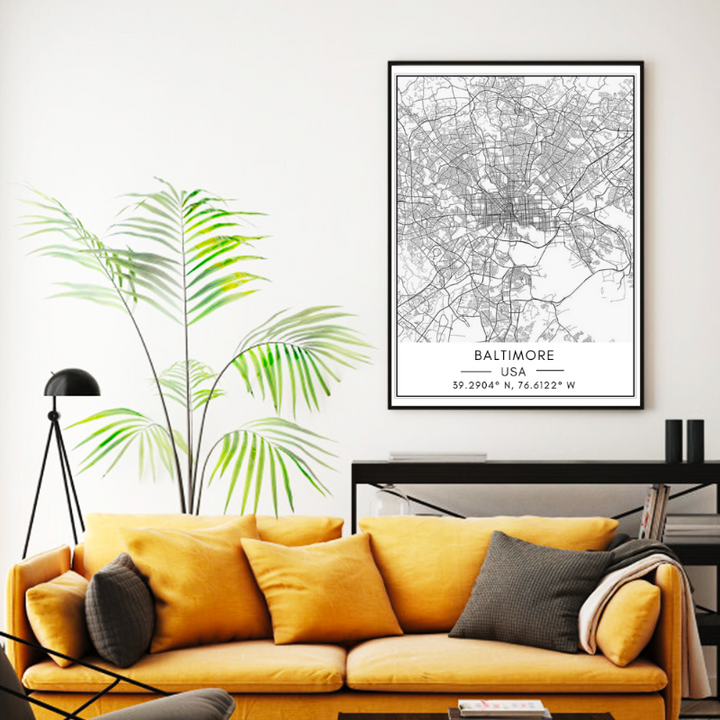 Baltimore City Map - Canvas Wall Art Painting | Bowlift