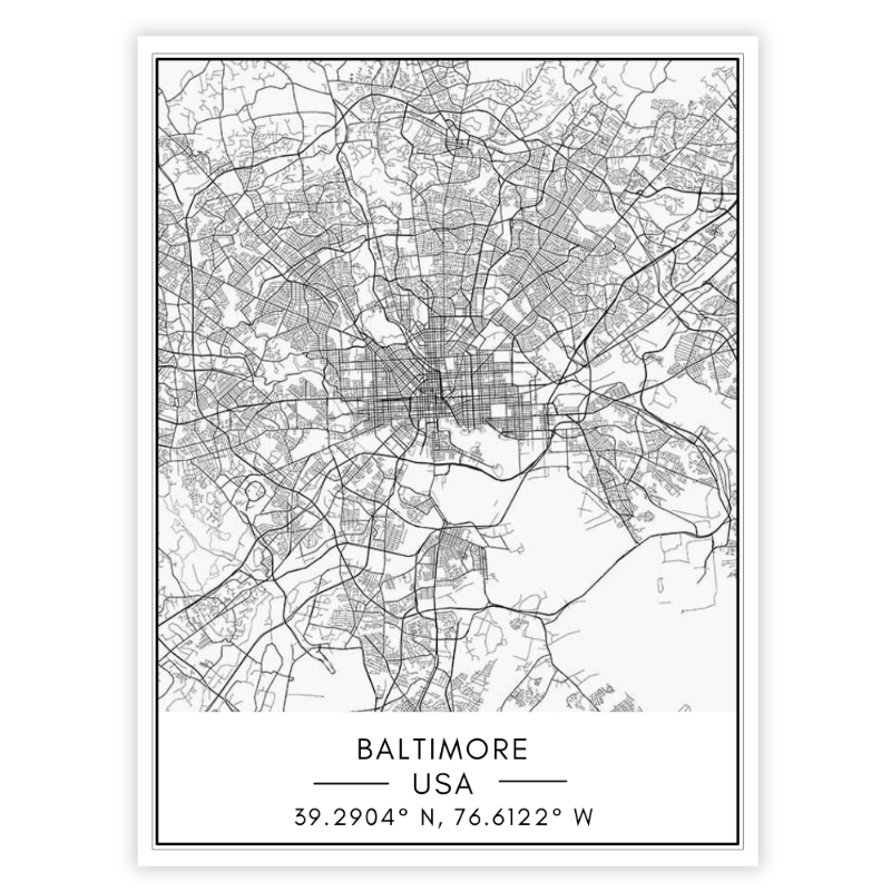 Baltimore City Map - Canvas Wall Art Painting | Bowlift