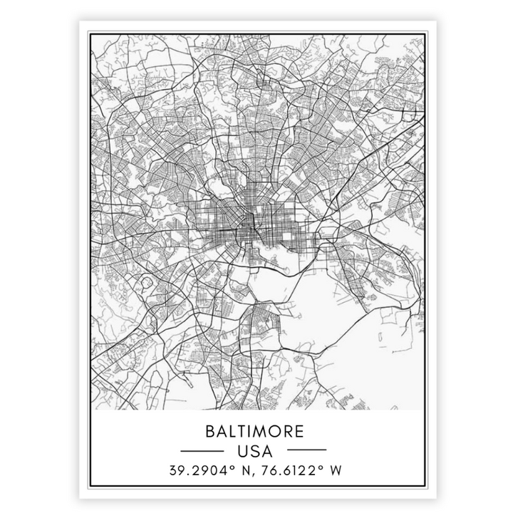 Baltimore City Map - Canvas Wall Art Painting | Bowlift