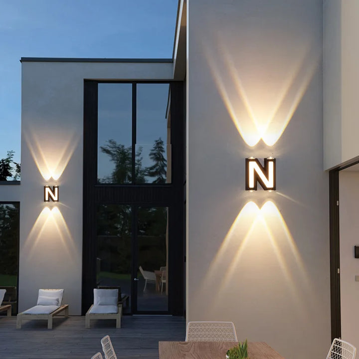BowLift | LED Outdoor Wall Lamp with Customizable Letter Sign and Energy-Efficient Lighting for Home Entryways and Patios