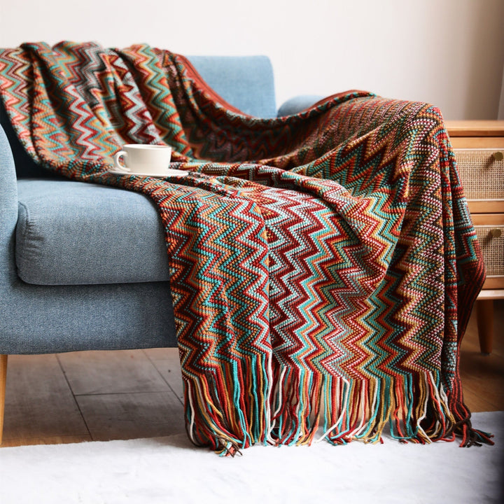 Boho Chevron Duvet Cover – Handwoven – With Fringes – Warm Earth Tones | Bowlift