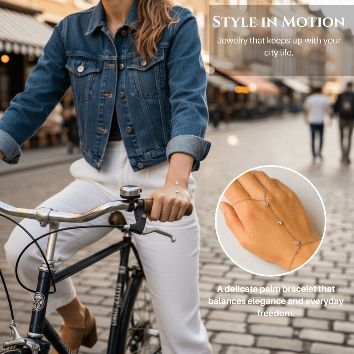 BowLift | Adjustable Finger Ring Bracelet made of Stainless Steel with Crystals