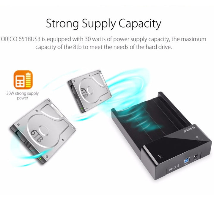 BowLift | ORICO 6518US3 USB 3.0 Type-B 2.5 / 3.5 Inch Tool-less HDD Docking Station External Storage Enclosure Hard Drive Box (Black)