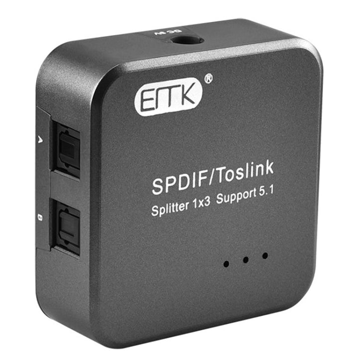 BowLift | EMK 1 Input 3 Output Digital Optical Audio SPDIF Toslink Splitter Adapter (Silver Gray)