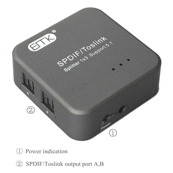 BowLift | EMK 1 Input 3 Output Digital Optical Audio SPDIF Toslink Splitter Adapter (Silver Gray)