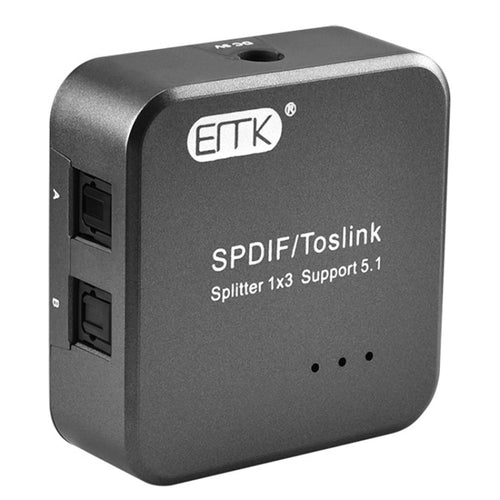 BowLift | EMK 1 Input 3 Output Digital Optical Audio SPDIF Toslink Splitter Adapter (Silver Gray)