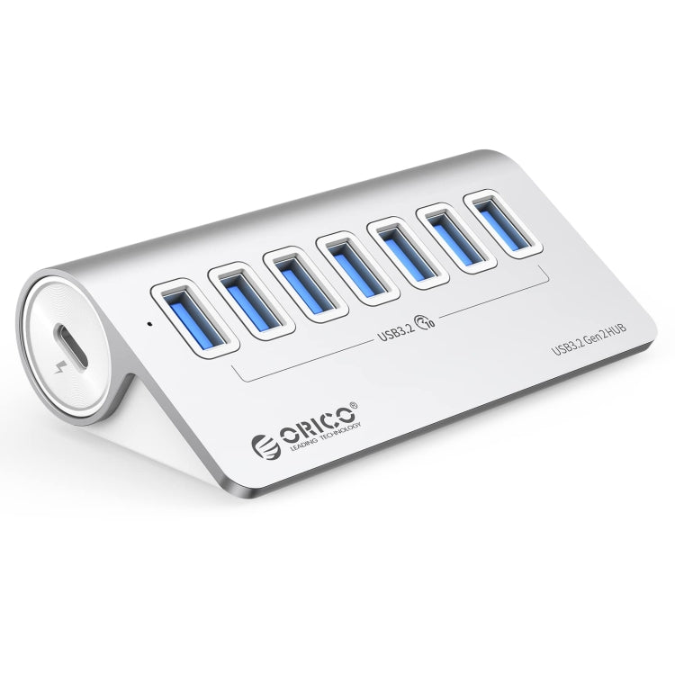 BowLift | ORICO M3U7-G2 Aluminum Alloy 7-Port USB 3.2 Gen2 10Gbps HUB with 0.5 m Cable (Silver)