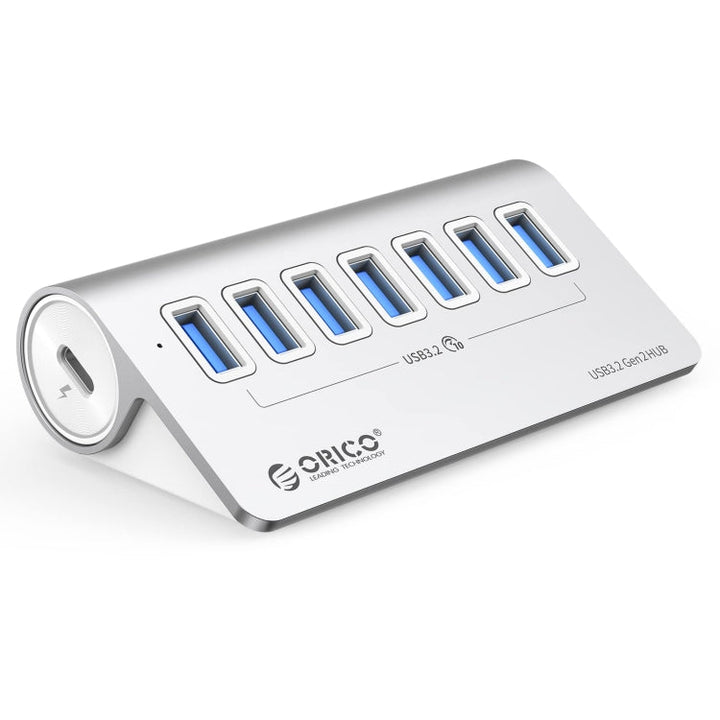 BowLift | ORICO M3U7-G2 Aluminum Alloy 7-Port USB 3.2 Gen2 10Gbps HUB with 0.5 m Cable (Silver)