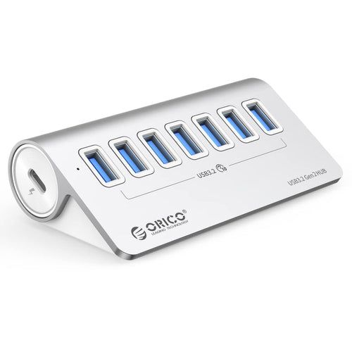 BowLift | ORICO M3U7-G2 Aluminum Alloy 7-Port USB 3.2 Gen2 10Gbps HUB with 0.5 m Cable (Silver)