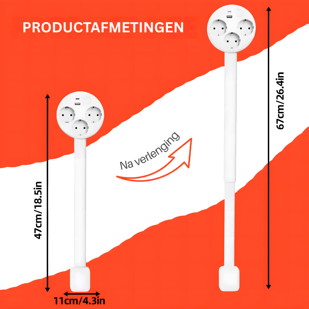 BowLift | Extendable Wall Socket Arm – Flexible Power Source with USB and Rotation