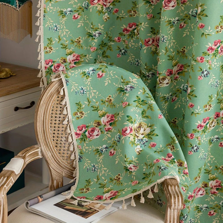 BowLift | Pastoral Green Rose Tassel Curtain