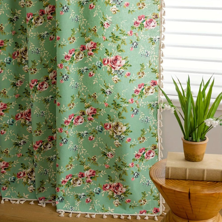 BowLift | Pastoral Green Rose Tassel Curtain