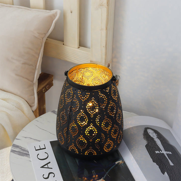 BowLift | Moroccan Style Black Metal Battery Operated Table Lamp - Cordless Lamp