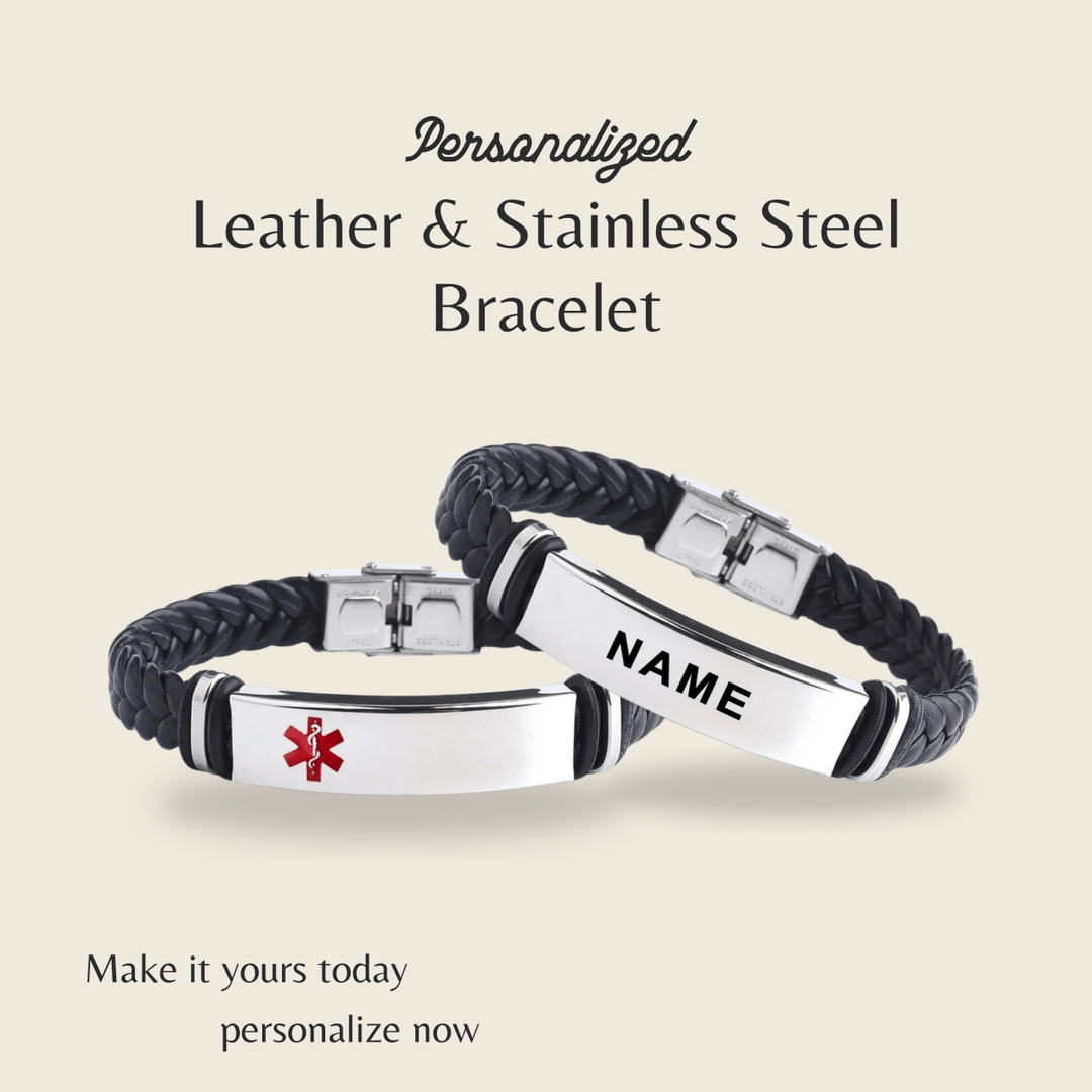 BowLift | Leather and Stainless Steel ID Bracelet with Engraving