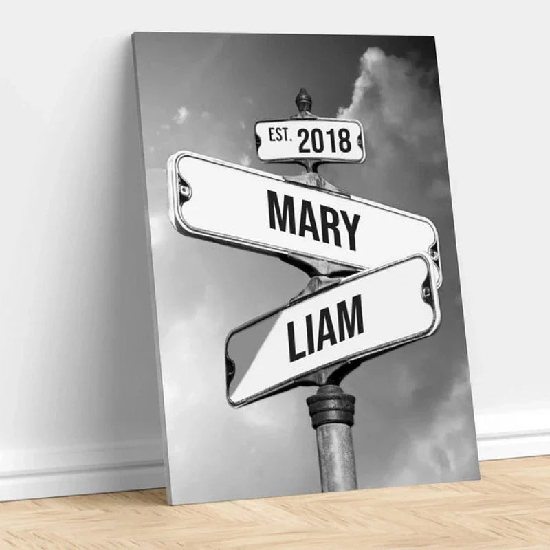 Personalized Canvas Vintage Street Sign For Couples | Bowlift