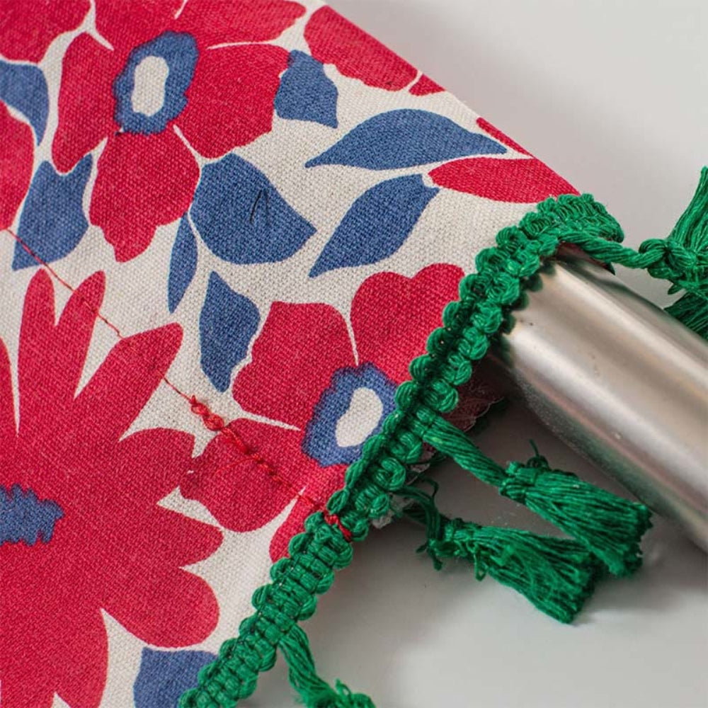 BowLift | Graceful Red Floral Linen Cabinet Window Curtain