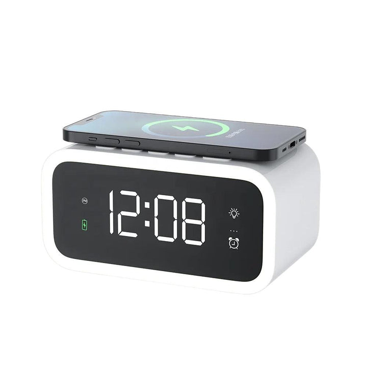 BowLift | MultiTime 2-in-1 Digital Alarm Clock with Wireless Qi Charging – LED Display & Snooze Function