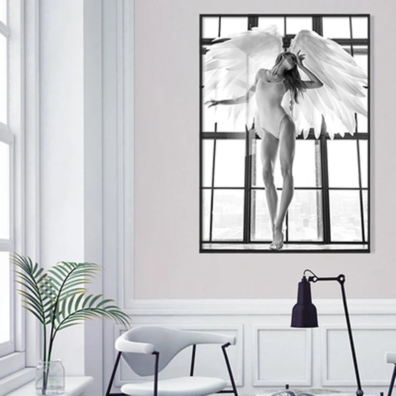 Pink Angel Wings Ballet Dancer Wall Art Fine Art Canvas Prints Black White Fashion Pictures For Living Room Bedroom Salon Art Decor | Bowlift