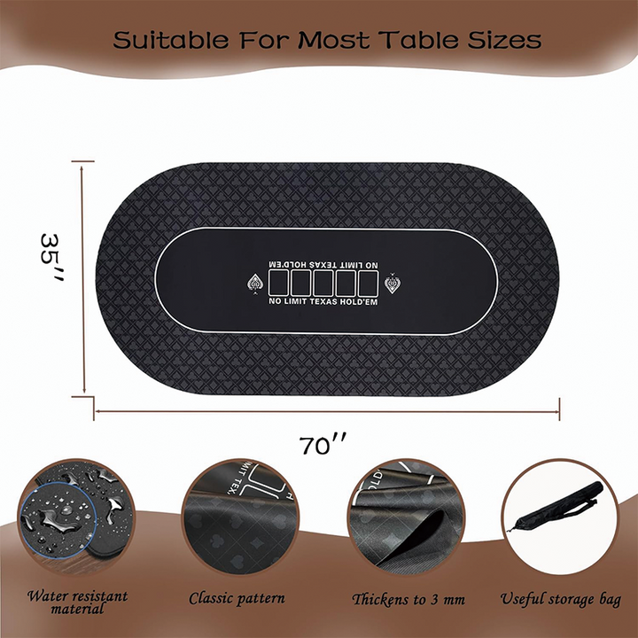 BowLift | Poker Table Top, 70" x 35" Texas Hold'em Poker Mat with Portable Carrying Bag, 10 Player Fit for Party Game & Casino