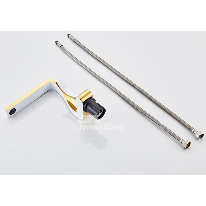 BowLift | Polished Gold Bathroom Sink Faucets Single Handle Luxury Brass White Modern One Hole