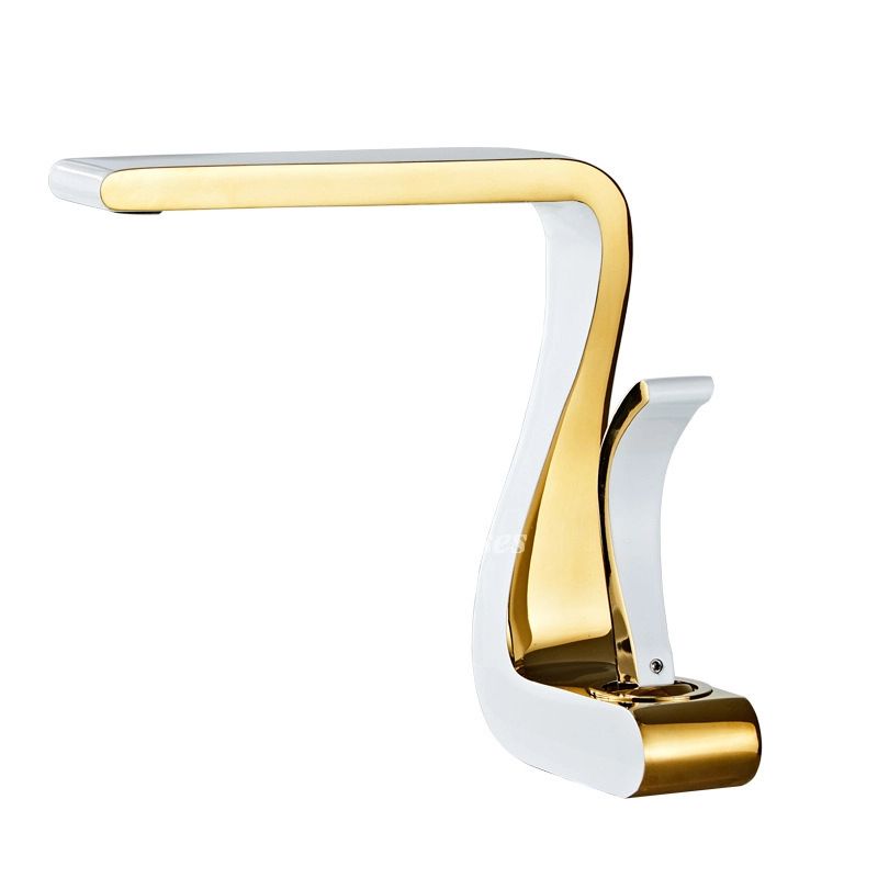 BowLift | Polished Gold Bathroom Sink Faucets Single Handle Luxury Brass White Modern One Hole