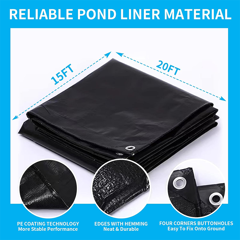 BowLift | 15X20FT Reinforced PE Pond Liner, Pond Liners for Outdoor Ponds, Hemmed Edge with Buttonholes Liners for KOI/Fish, Duck Pond and Waterscape.