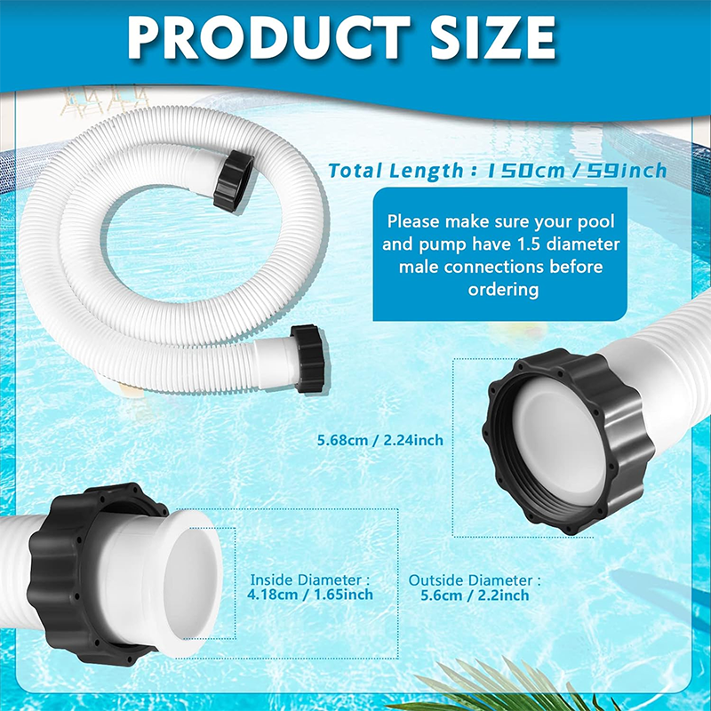 BowLift | 2 Pieces Pool Hoses for Above Ground Pools 1 1/2 Inch Diameter 59 Inch Length Pool Pump Hose Replacement Pool Hose Filter Pump Hose Accessories