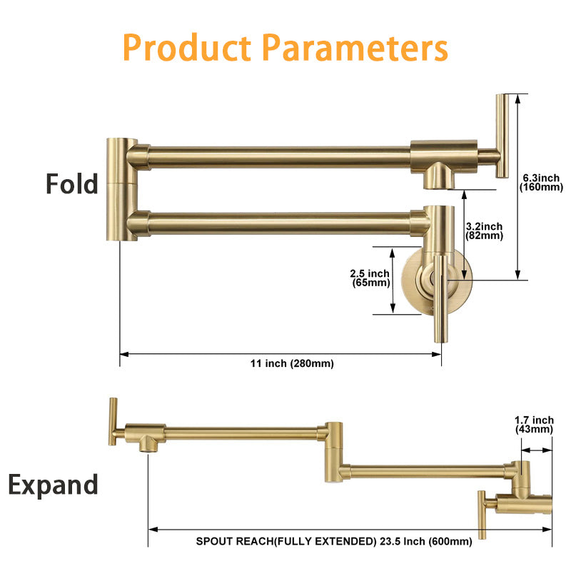 BowLift | Gold Single Cold Kitchen Stove Double Switch Folding Faucet Wall Mounted Swing Faucet