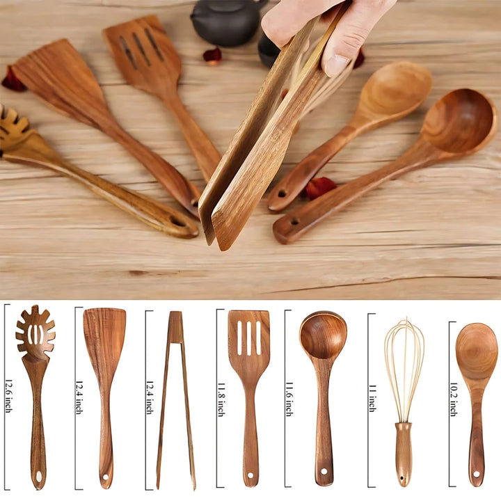 BowLift | Wooden Cooking Utensils Set Teak Non Stick