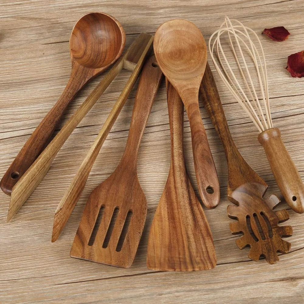 BowLift | Wooden Cooking Utensils Set Teak Non Stick