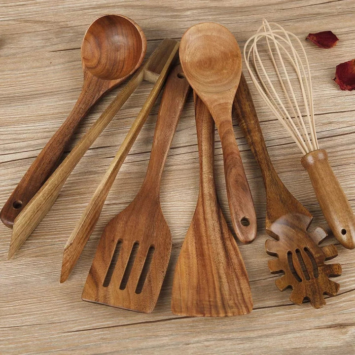 BowLift | Wooden Cooking Utensils Set Teak Non Stick