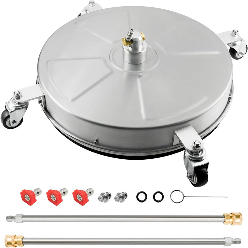 BowLift | 18" Pressure Washer Surface Cleaner with 4 Wheels,1/4" Quick Plug 2 Extension Wand Attachments