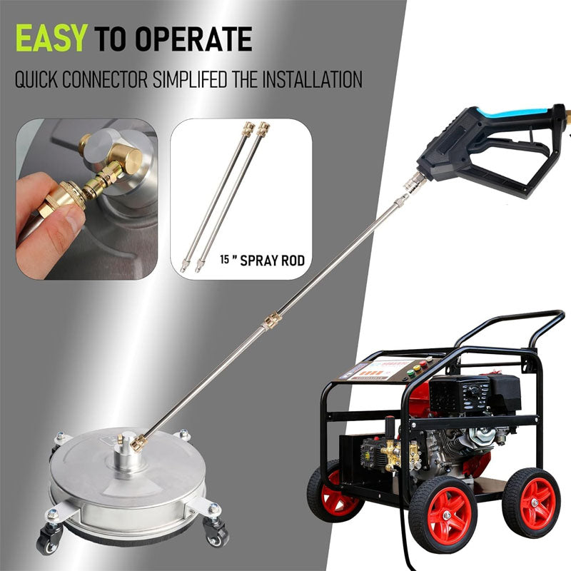 BowLift | 14 inch Pressure Washer Surface Cleaner with wheels 1/4" Quick-Connect Connector w/ 2 Extension Wand  For Floor Driveway Patio