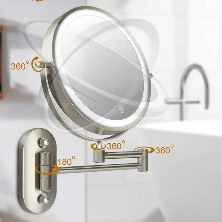 LED Magnifying Mirror | Rechargeable | Cosmetics & Bathroom | Chrome Silver Bowlift