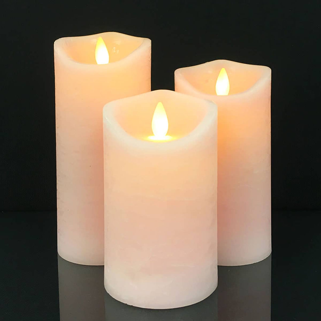 LED Candle - rustic - 3 pieces - 10/12.5/15 cm - with 3D flame - (various colors) | Bowlift