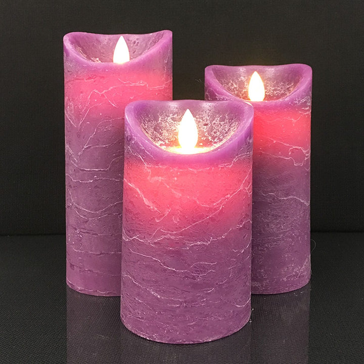 LED Candle - rustic - 3 pieces - 10/12.5/15 cm - with 3D flame - (various colors) | Bowlift