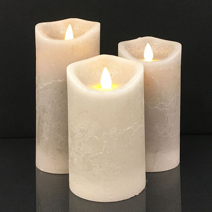 LED Candle - rustic - 3 pieces - 10/12.5/15 cm - with 3D flame - (various colors) | Bowlift