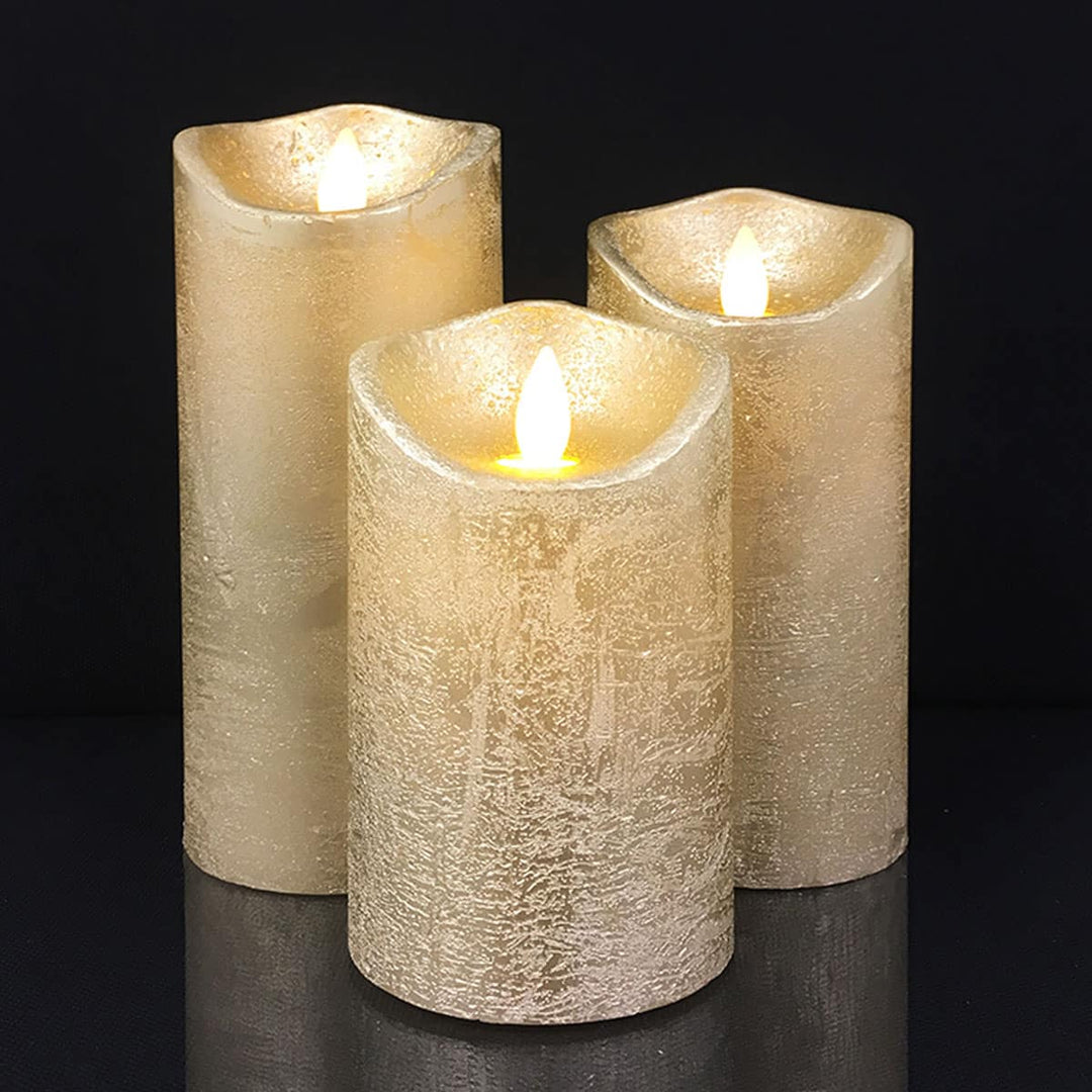 LED Candle - rustic - 3 pieces - 10/12.5/15 cm - with 3D flame - (various colors) | Bowlift