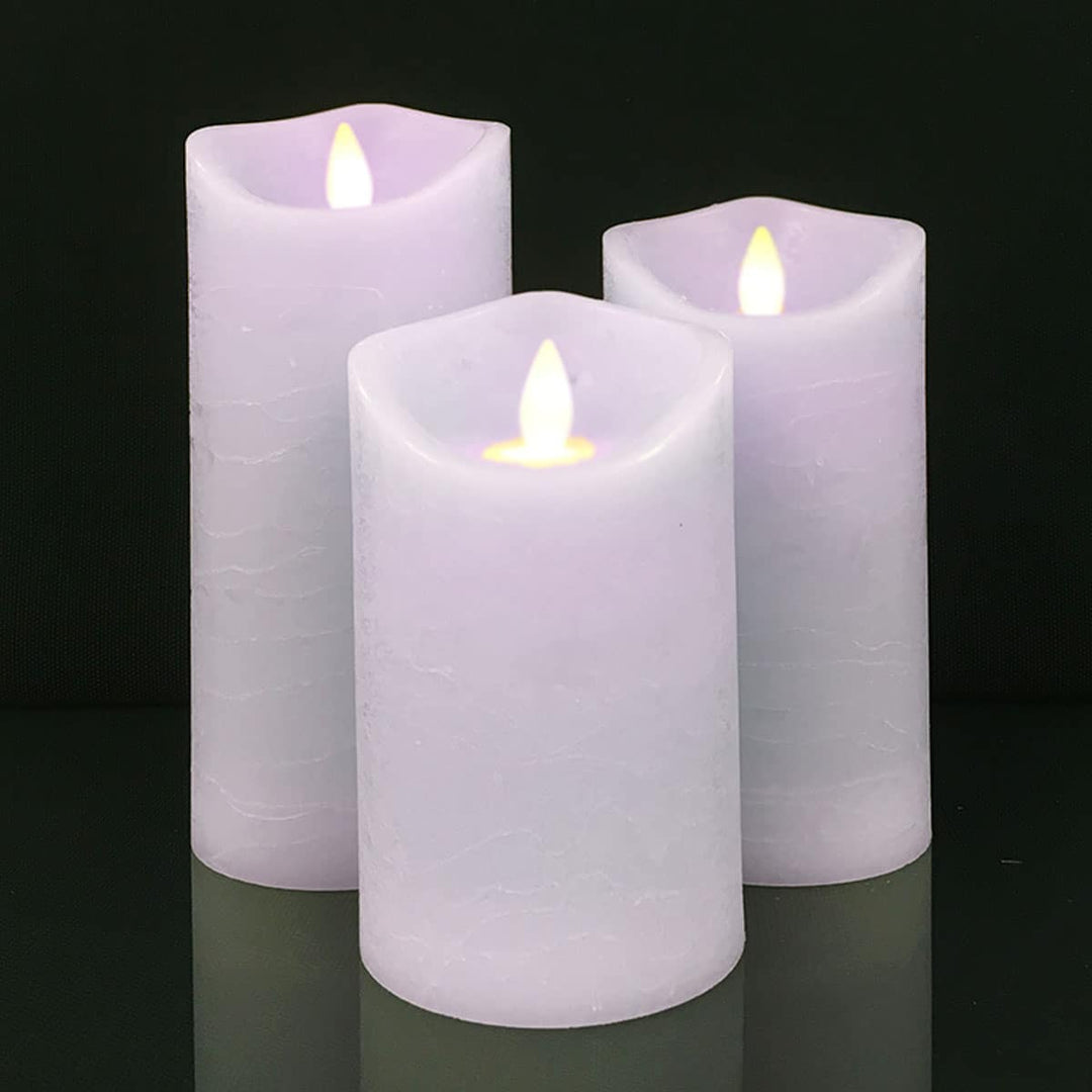 LED Candle - rustic - 3 pieces - 10/12.5/15 cm - with 3D flame - (various colors) | Bowlift