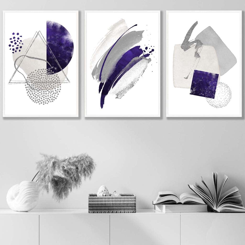 Abstract lilac silver watercolor shapes set of 3 prints | Bowlift