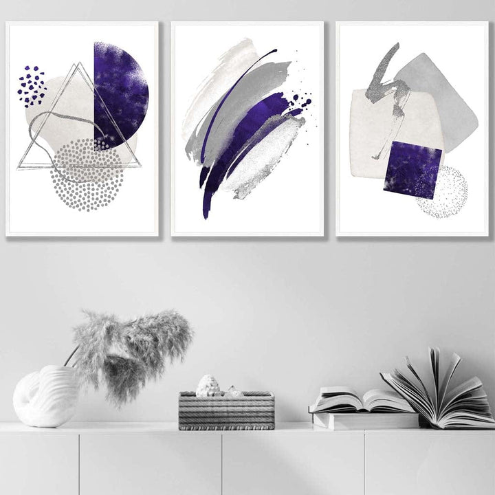 Abstract lilac silver watercolor shapes set of 3 prints | Bowlift