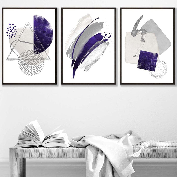 Abstract lilac silver watercolor shapes set of 3 prints | Bowlift