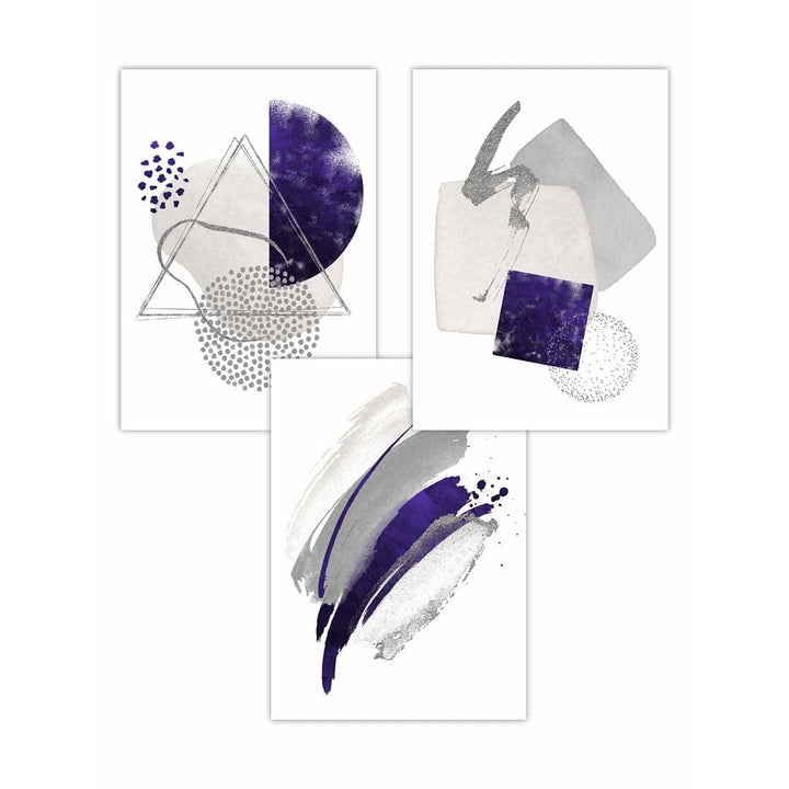 Abstract lilac silver watercolor shapes set of 3 prints | Bowlift