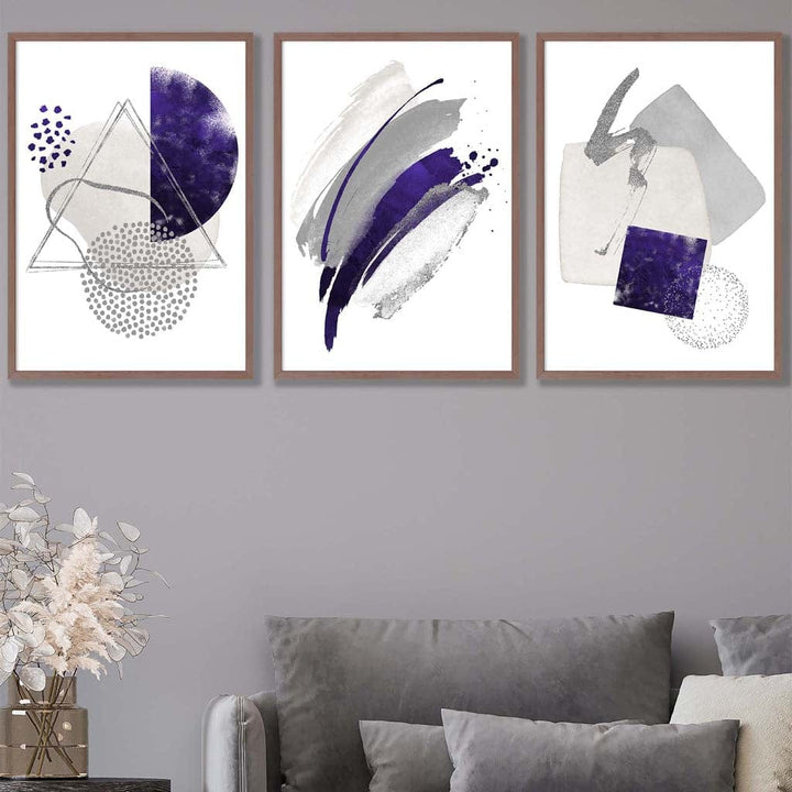 Abstract lilac silver watercolor shapes set of 3 prints | Bowlift