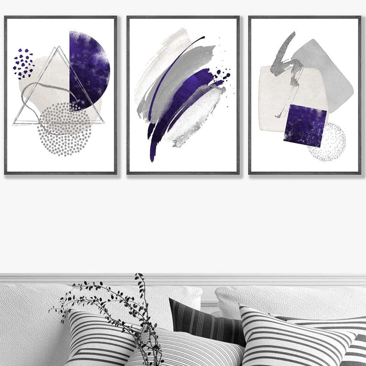 Abstract lilac silver watercolor shapes set of 3 prints | Bowlift
