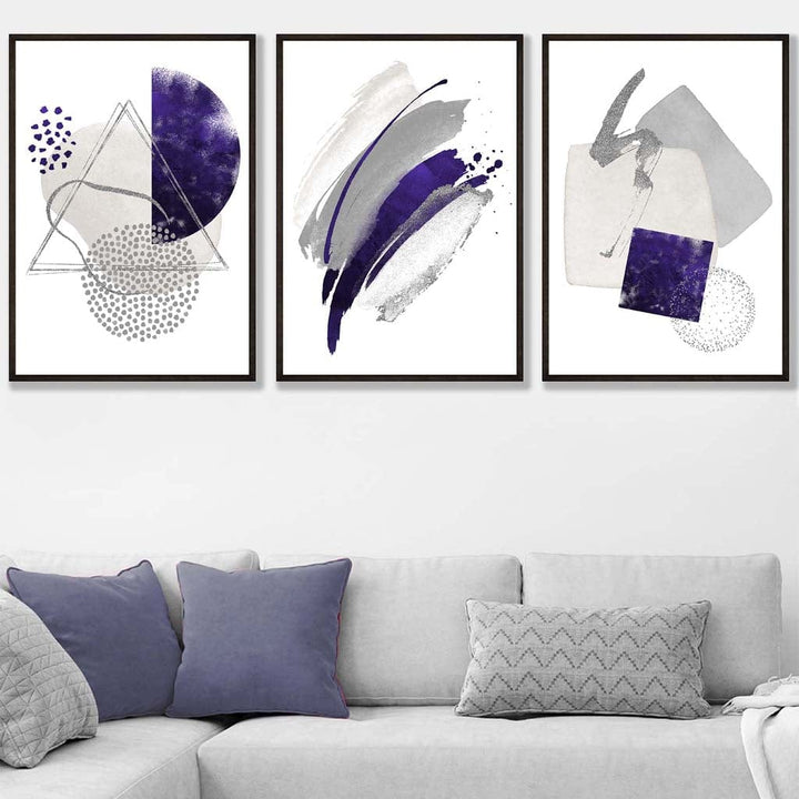 Abstract lilac silver watercolor shapes set of 3 prints | Bowlift