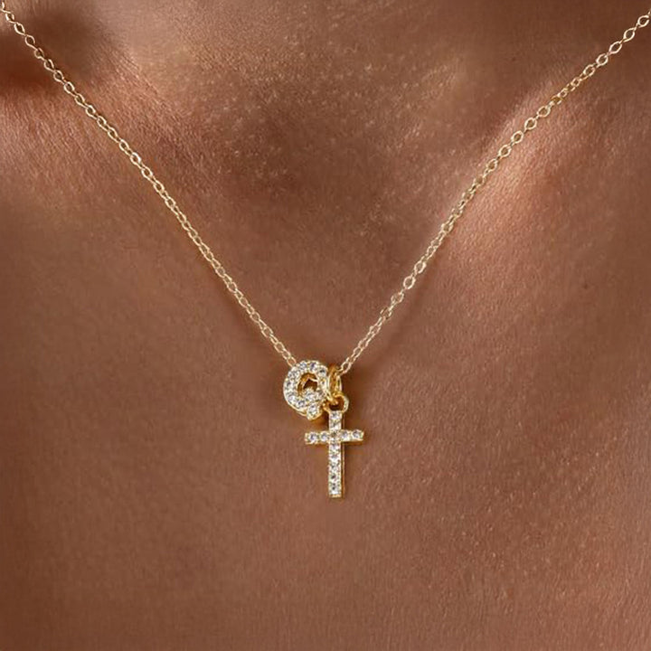 BowLift | Dainty Diamond Initial & Cross Necklace