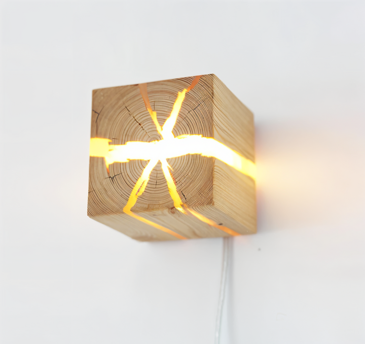 BowLift | QuadCrackle Wooden Wall Light – Handcrafted LED Wall Lamp with Artistic Crackle Design